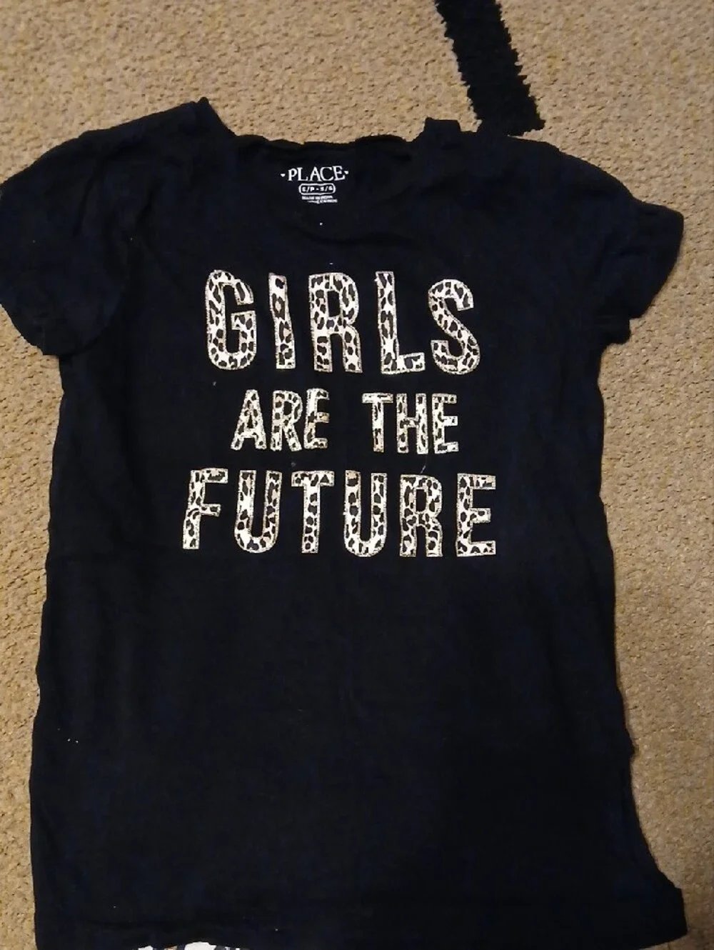 The Children's Place Black Tee with White Leopard Print Leggings